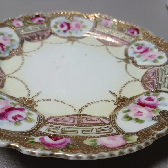 Nippon Vintage 7.5" Plate Gold Scalloped Edge Pink Roses Berry Bowl Underplate? - Picture 6 of 16